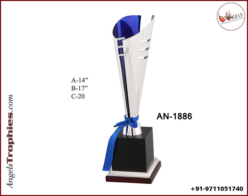 metal trophy with blue colour plating